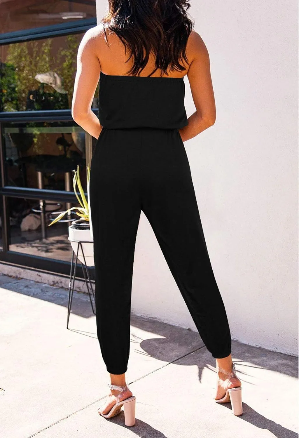 Fixmatti Women Tube Top Romper Strapless Bandeau Cold Shoulder Jumpsuit Outfits