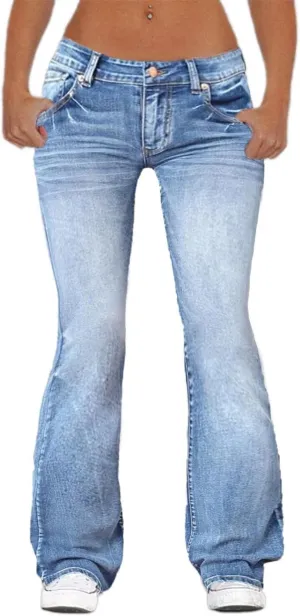 Flamingals Straight Leg Jeans for Women Low Rise Flamingo Stretch Jeans Skinny Wide Leg Denim Pants