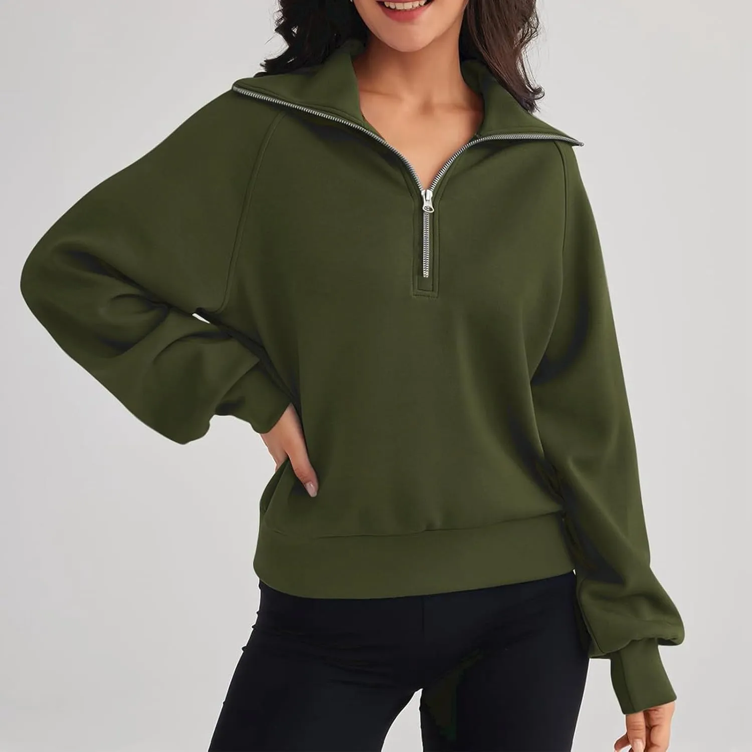 Fleece Half Zip Pullover Women Oversized Quarter Zip Sweatshirt Casual Long Sleeve Fall Sweatshirts Y2k Preppy Clothes