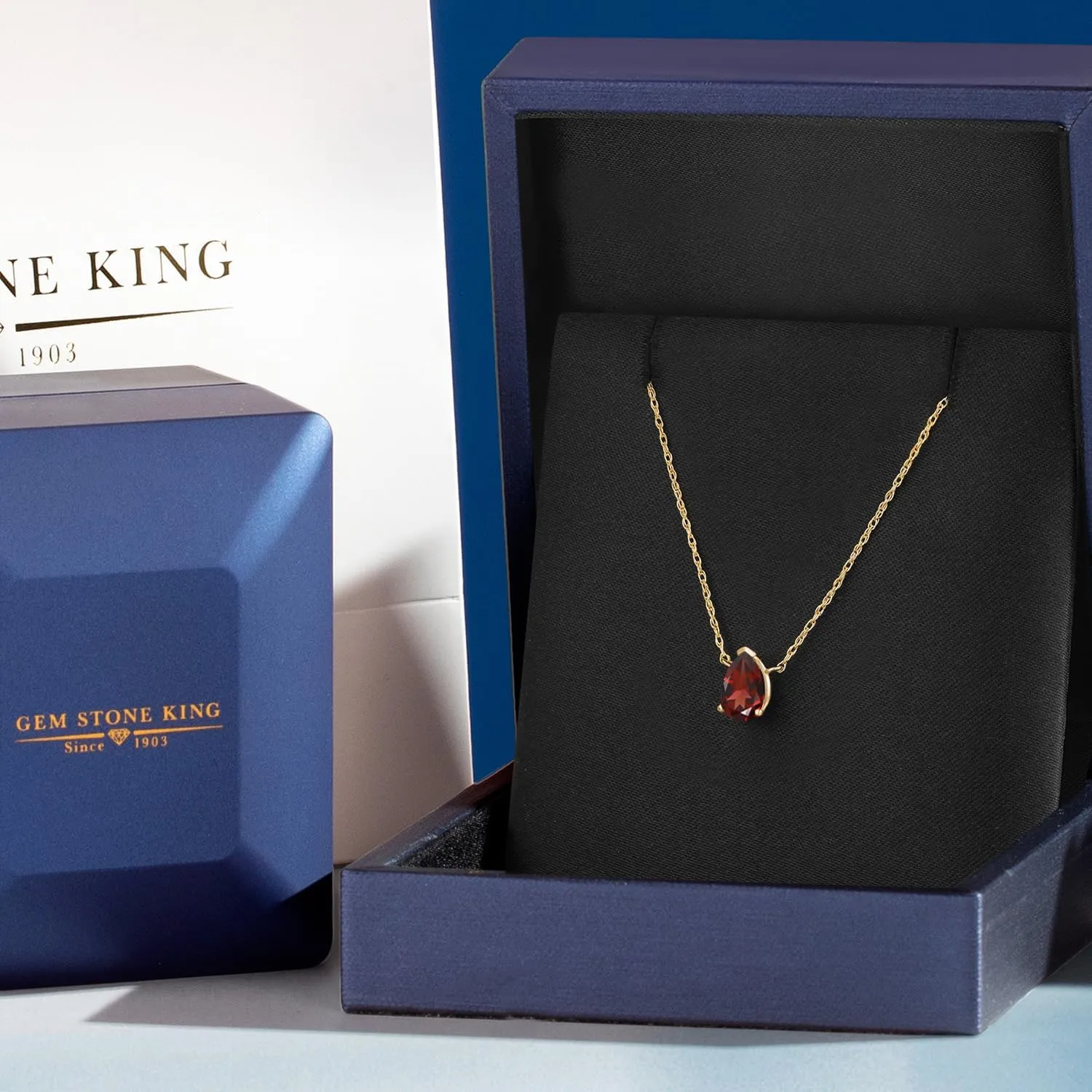 Gem Stone King 10K Yellow Gold 7X5MM Pear Shape Gemstone Birthstone Teardrop Pendant Necklace for Women | Gold Necklace For Women | With 18 Inch Rope Gold Chain | Fine Jewelry Gifts for Her Mom Wife