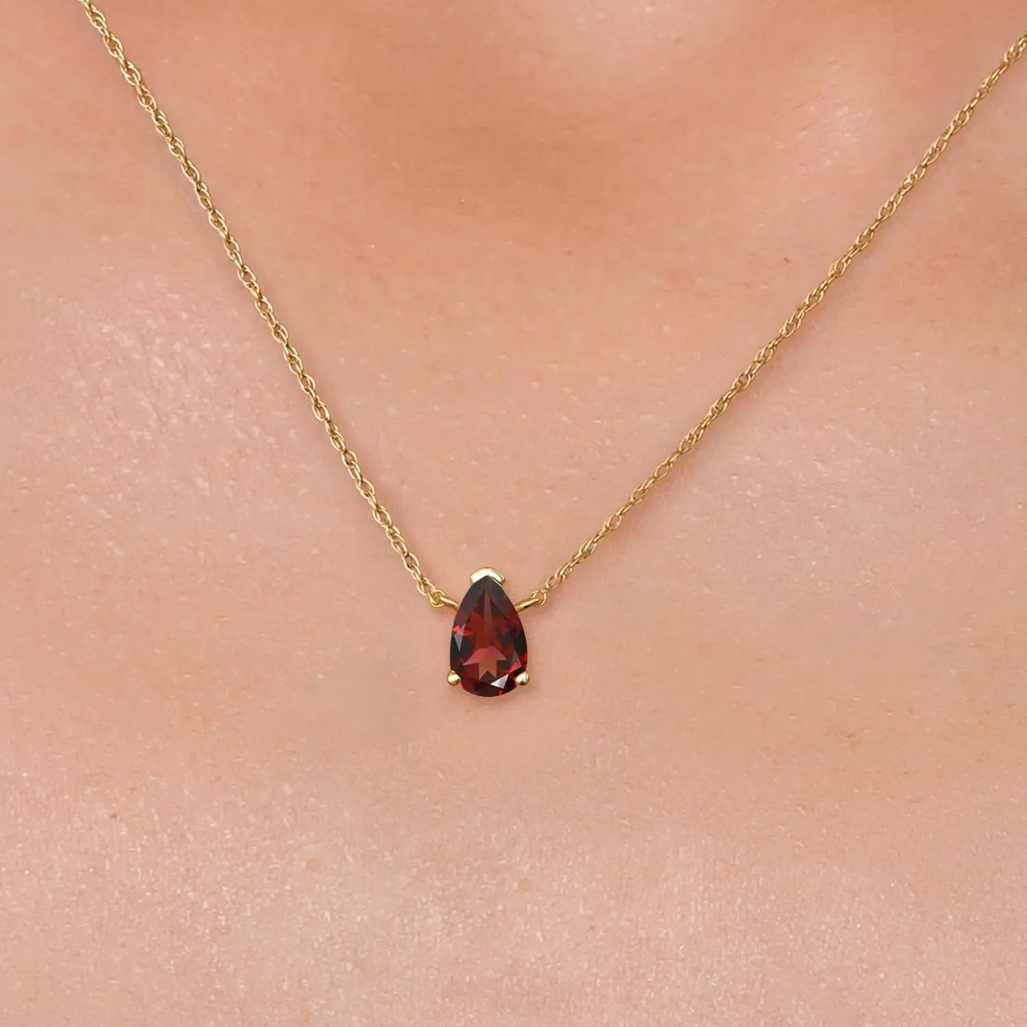 Gem Stone King 10K Yellow Gold 7X5MM Pear Shape Gemstone Birthstone Teardrop Pendant Necklace for Women | Gold Necklace For Women | With 18 Inch Rope Gold Chain | Fine Jewelry Gifts for Her Mom Wife