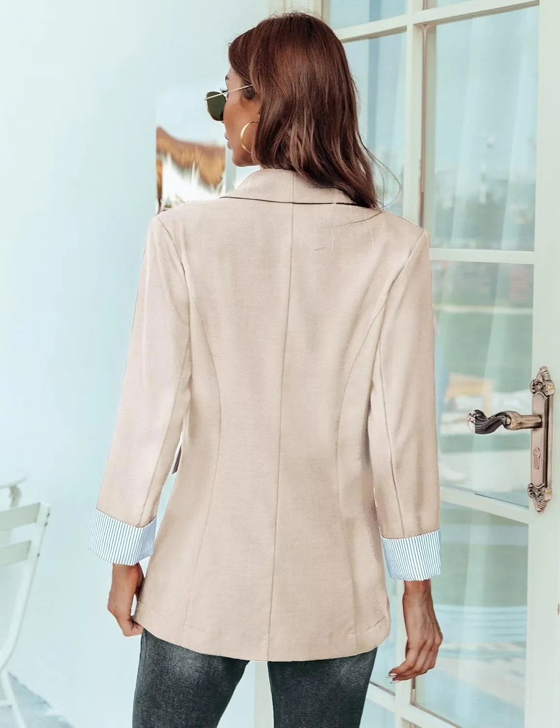Genhoo Blazer Jackets for Women with Pockets Open Front Long Sleeve Casual Work Office Blazers