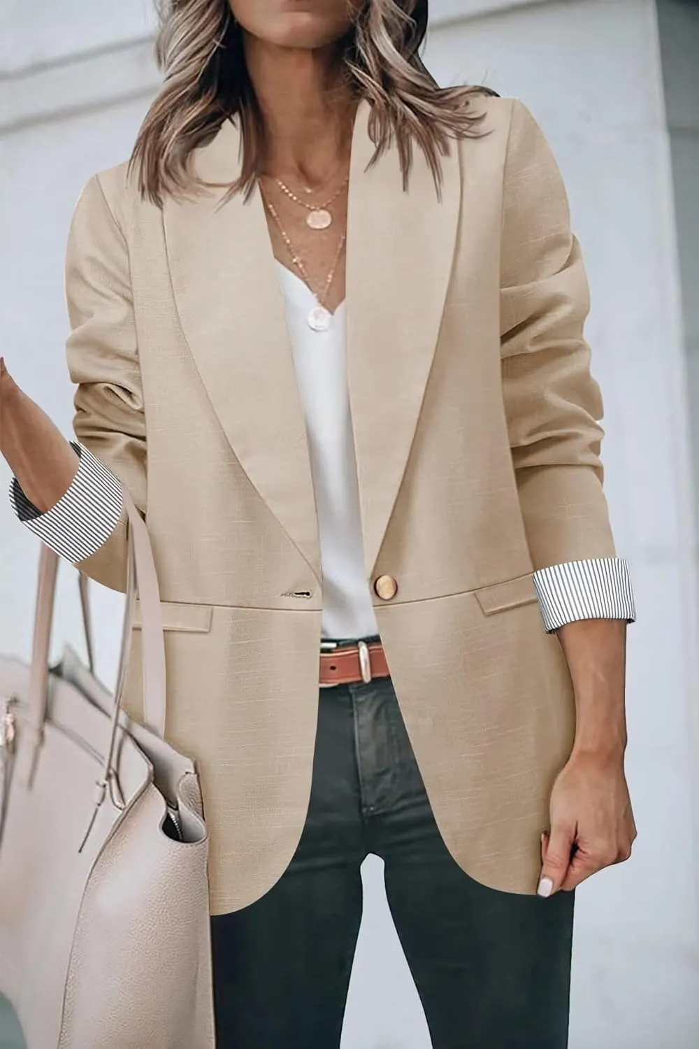 Genhoo Blazer Jackets for Women with Pockets Open Front Long Sleeve Casual Work Office Blazers