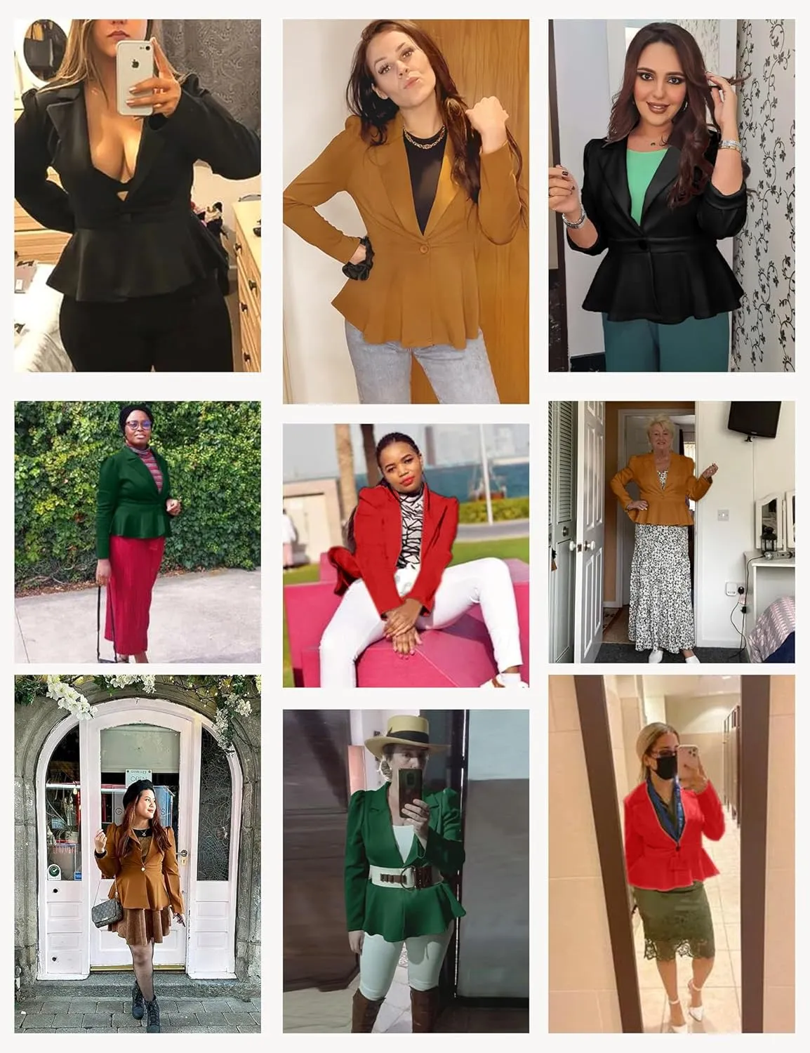 Genhoo Women's Business Casual Blazer Jackets Dressy Puff Sleeve Single Button Peplum Comfy Work Office Blazers