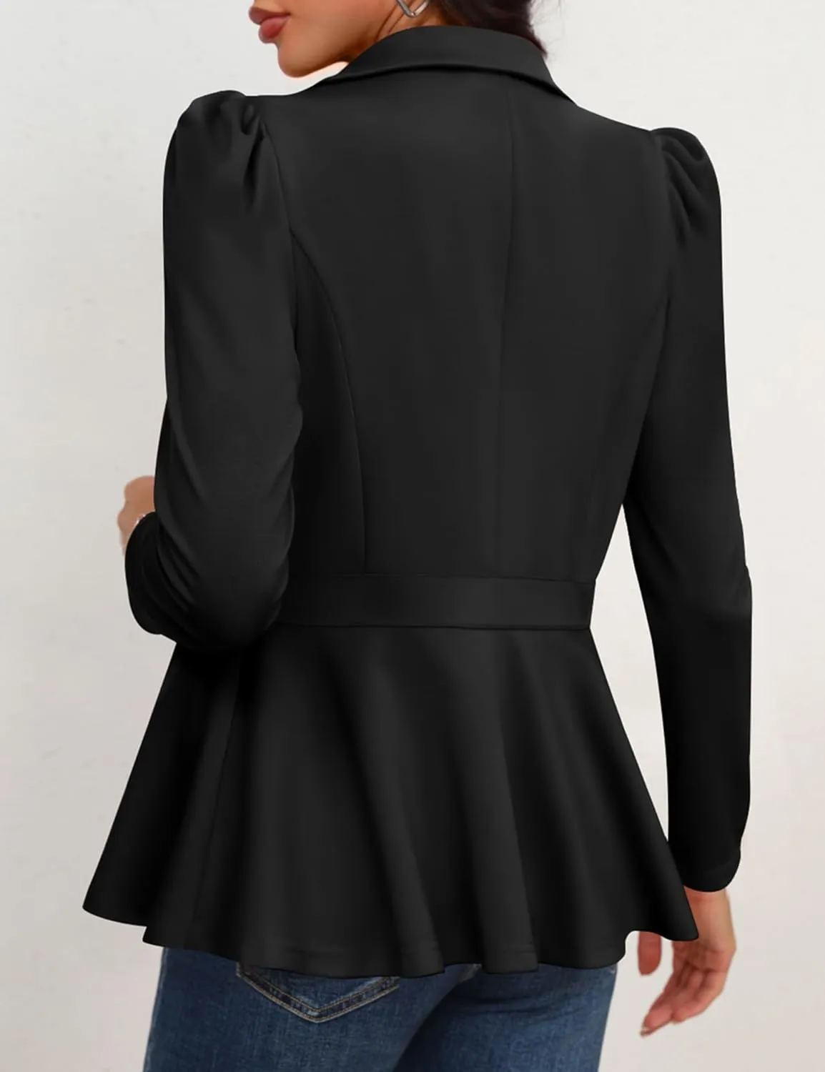 Genhoo Women's Business Casual Blazer Jackets Dressy Puff Sleeve Single Button Peplum Comfy Work Office Blazers