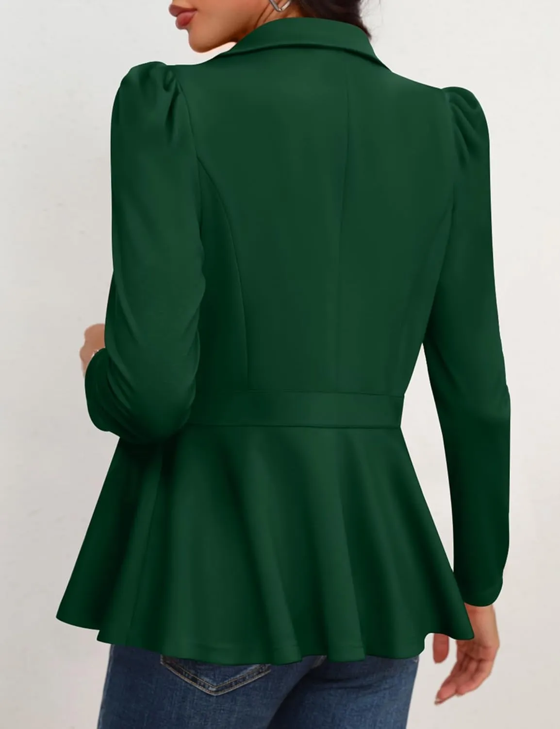 Genhoo Women's Business Casual Blazer Jackets Dressy Puff Sleeve Single Button Peplum Comfy Work Office Blazers