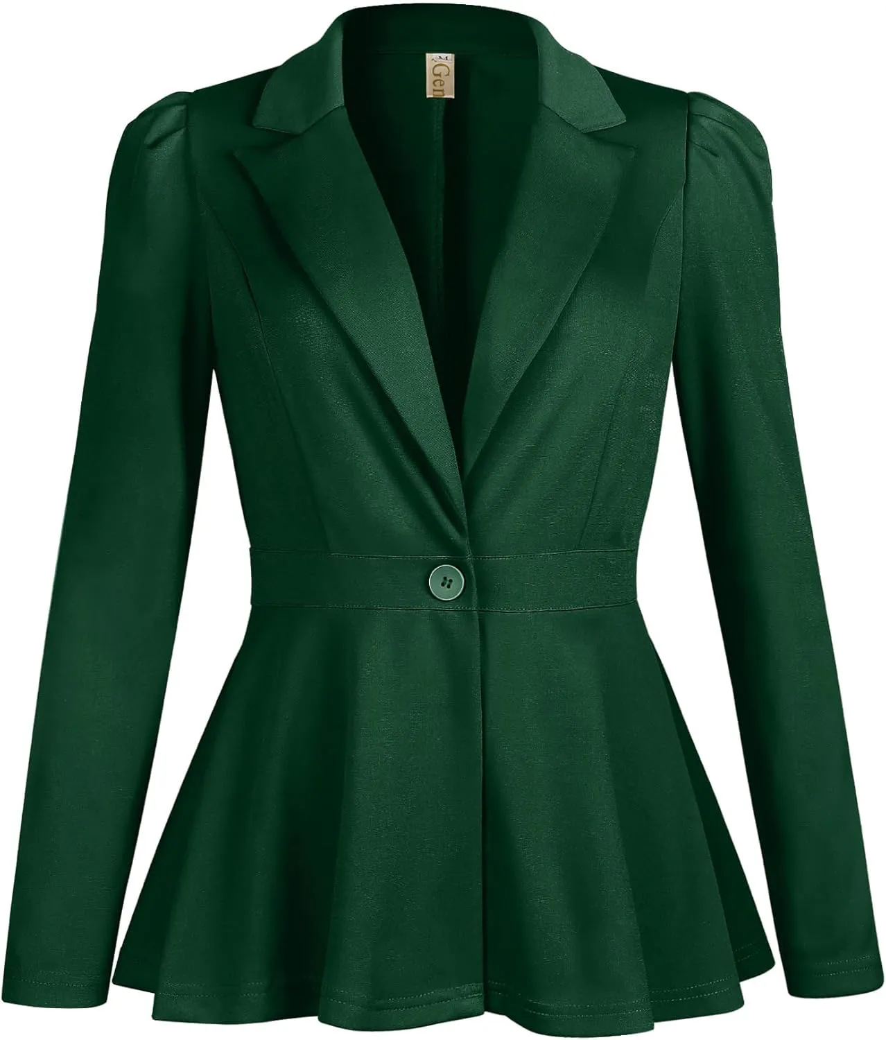 Genhoo Women's Business Casual Blazer Jackets Dressy Puff Sleeve Single Button Peplum Comfy Work Office Blazers
