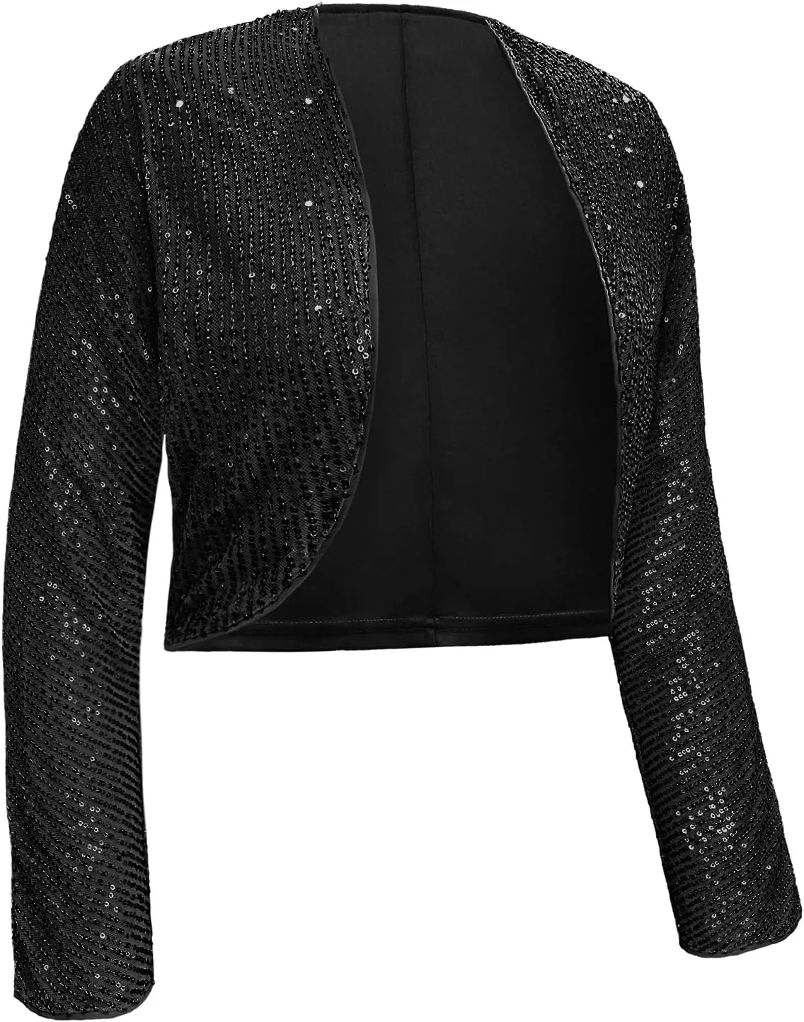 Genhoo Womens Sequin Bolero Shrug Long Sleeve Cropped Sparkly Cardigan Open Front Sequins Jackets for Dresses