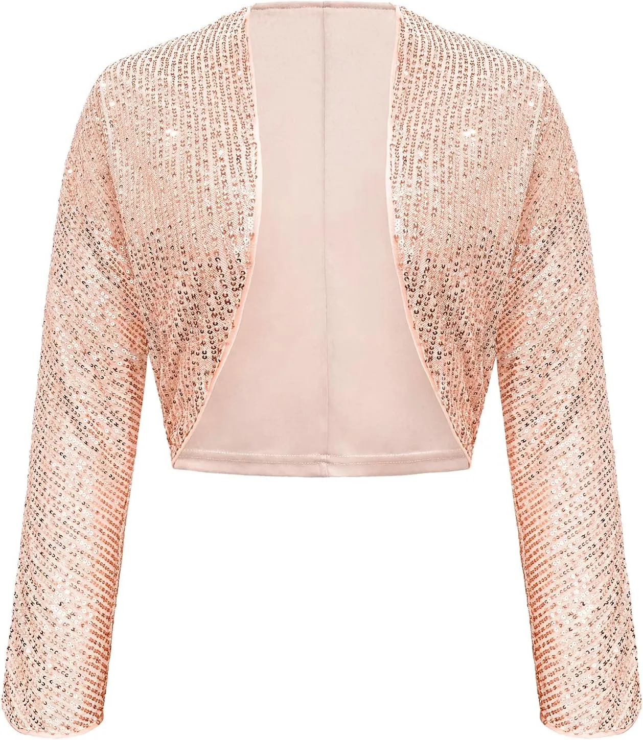 Genhoo Womens Sequin Bolero Shrug Long Sleeve Cropped Sparkly Cardigan Open Front Sequins Jackets for Dresses