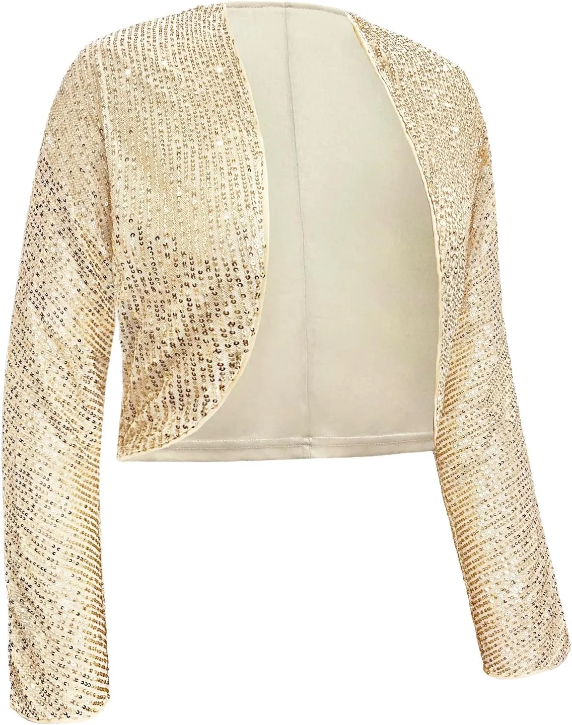 Genhoo Womens Sequin Bolero Shrug Long Sleeve Cropped Sparkly Cardigan Open Front Sequins Jackets for Dresses