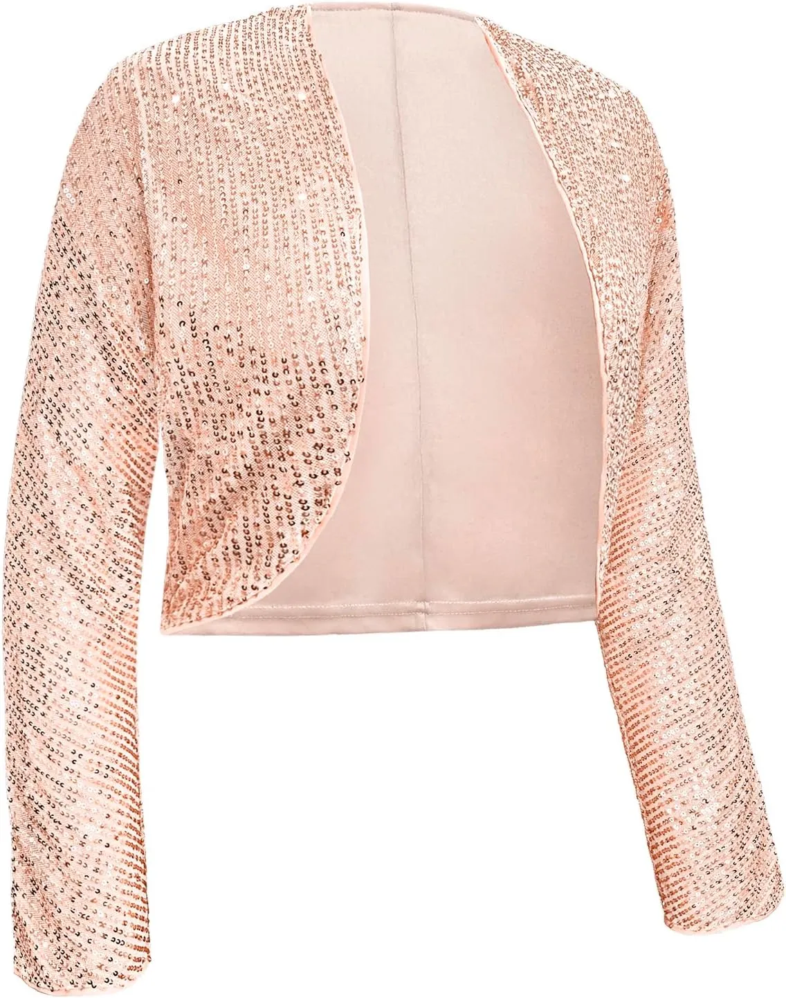 Genhoo Womens Sequin Bolero Shrug Long Sleeve Cropped Sparkly Cardigan Open Front Sequins Jackets for Dresses
