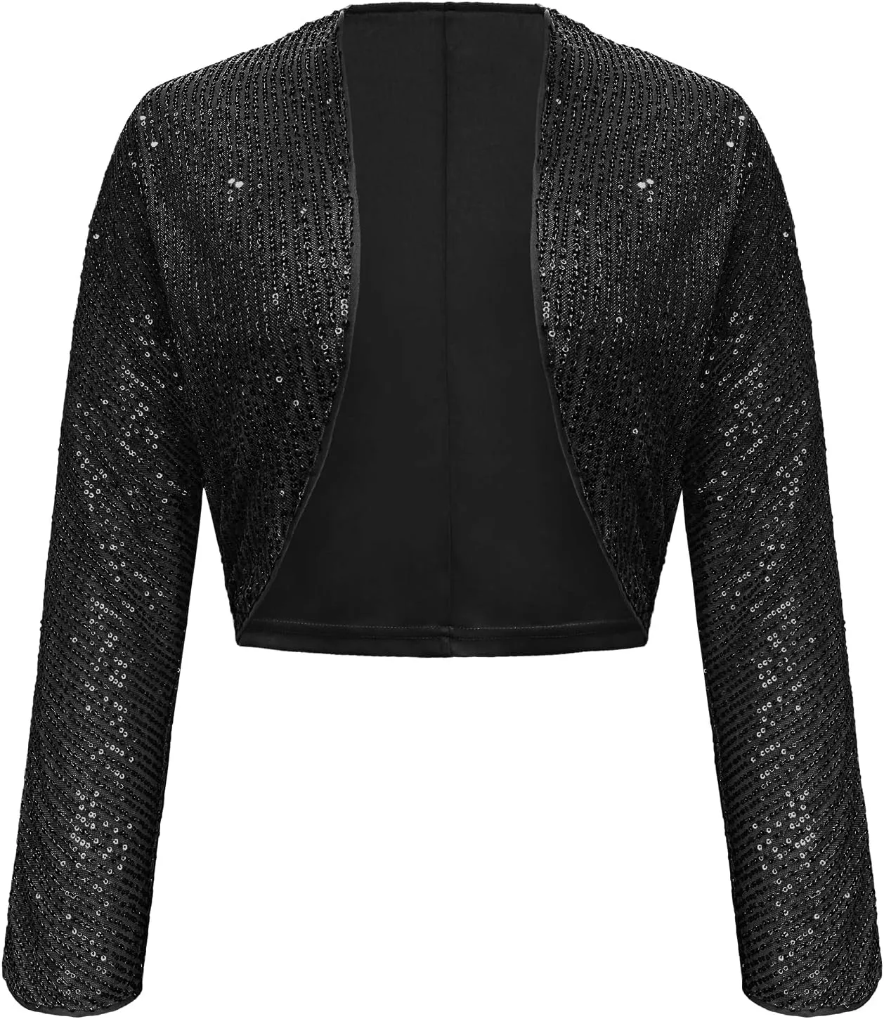 Genhoo Womens Sequin Bolero Shrug Long Sleeve Cropped Sparkly Cardigan Open Front Sequins Jackets for Dresses