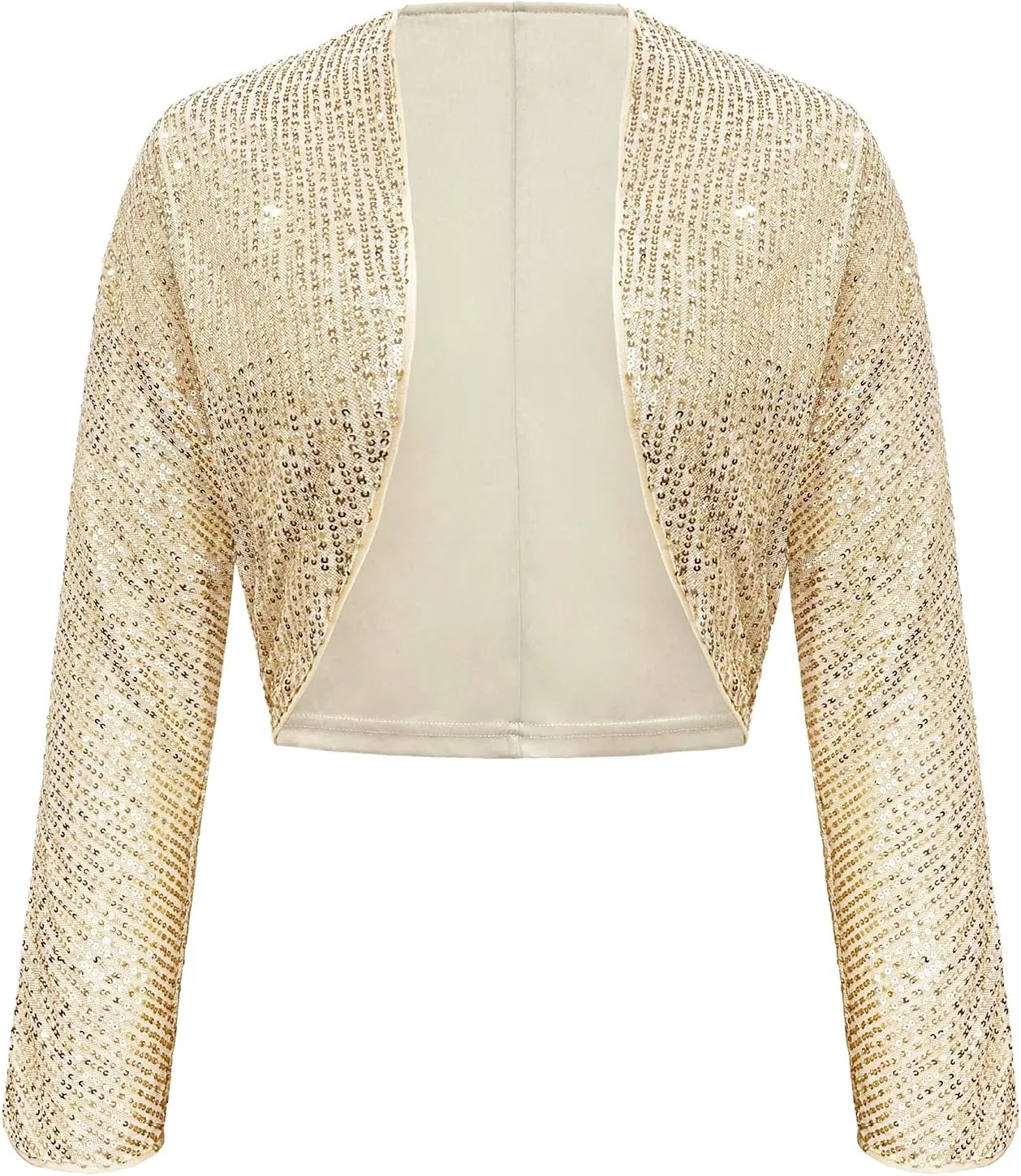 Genhoo Womens Sequin Bolero Shrug Long Sleeve Cropped Sparkly Cardigan Open Front Sequins Jackets for Dresses