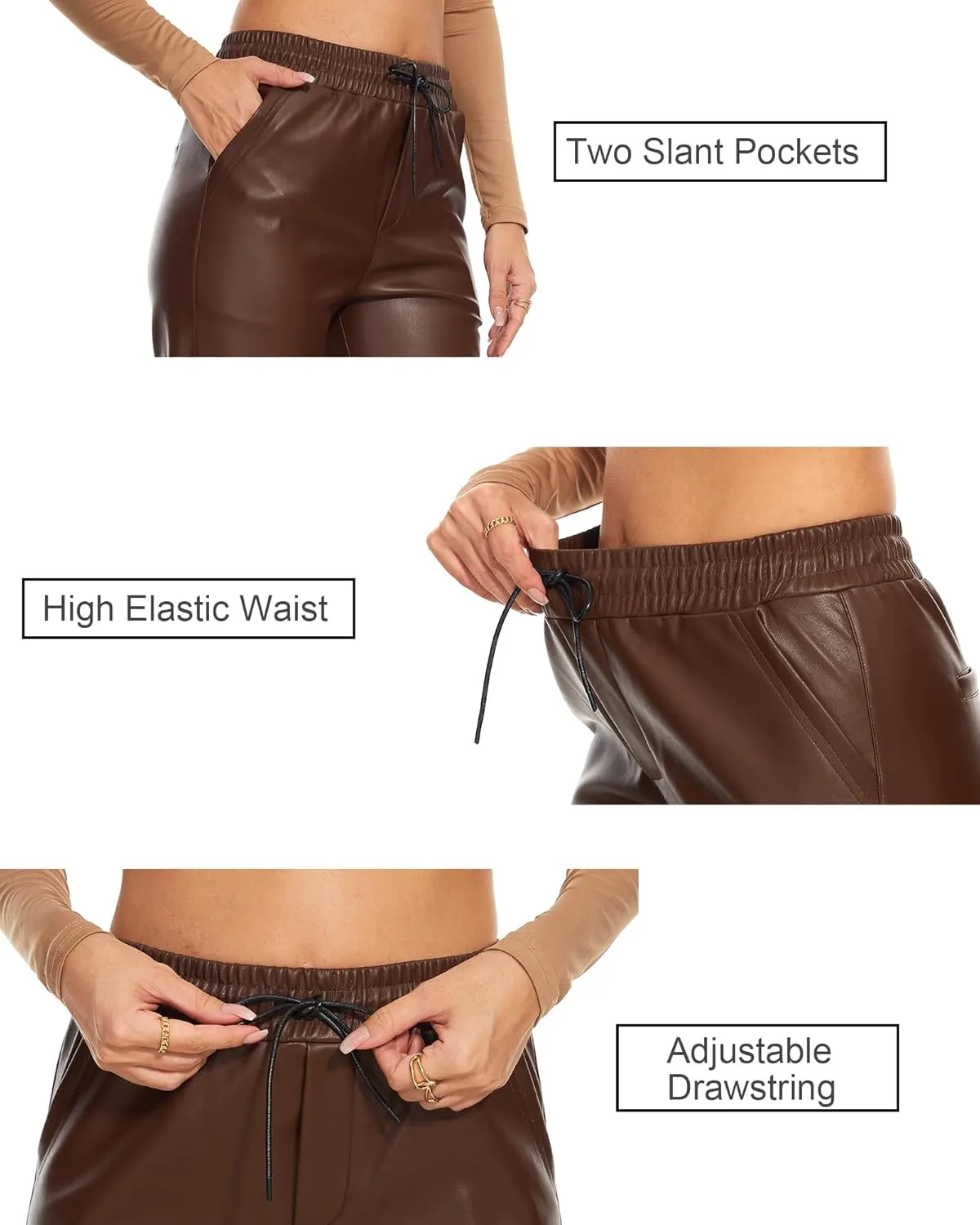 Ginasy Faux Leather Pants for Women High Waist Pleather Jogger Pants Straight Leg Trousers with Pockets
