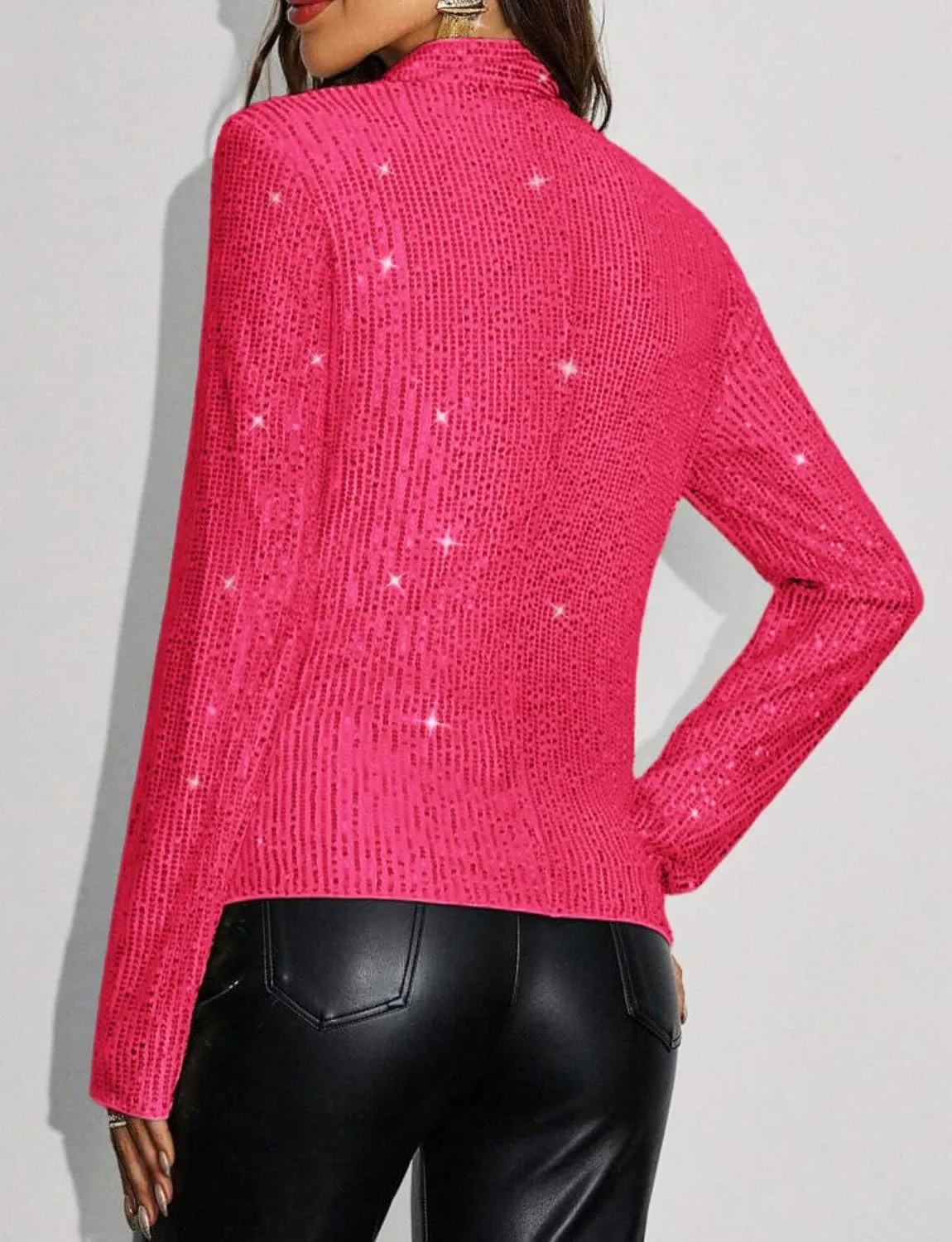 Giovacker Womens Sparkly Sequin Jackets Glitter Open Front Blazer Jacket Long Sleeve Cardigan Coat Rave Disco Party Outfits