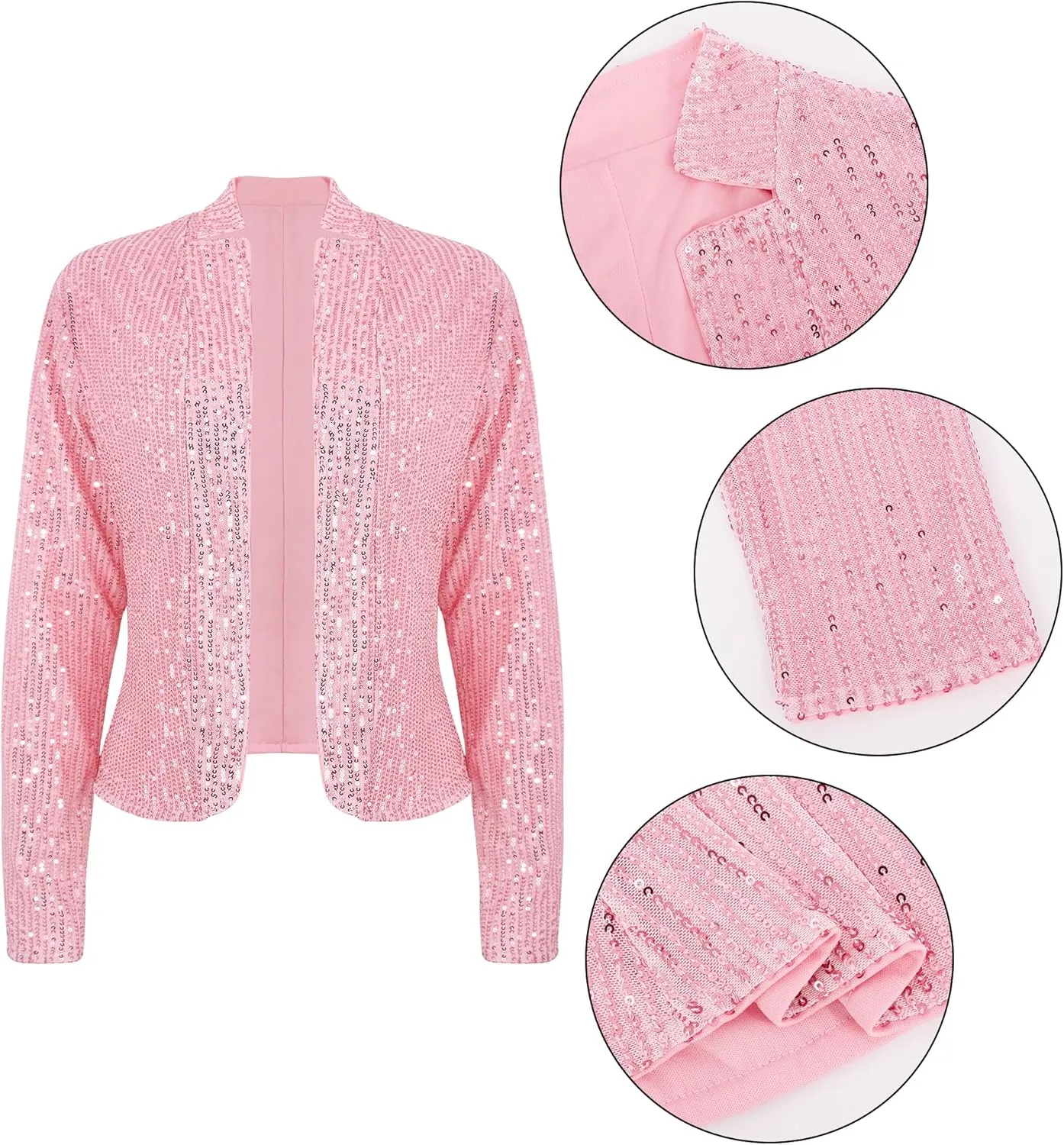 Giovacker Womens Sparkly Sequin Jackets Glitter Open Front Blazer Jacket Long Sleeve Cardigan Coat Rave Disco Party Outfits