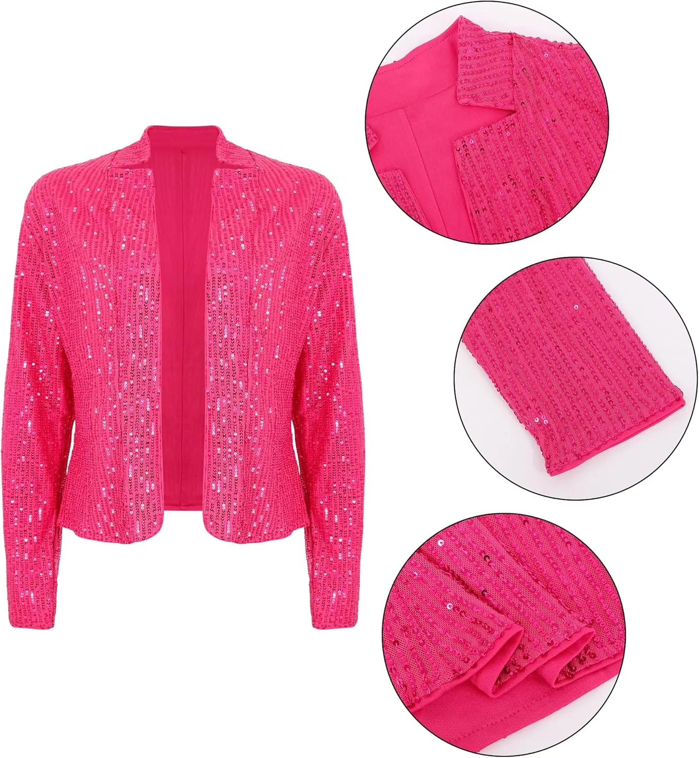 Giovacker Womens Sparkly Sequin Jackets Glitter Open Front Blazer Jacket Long Sleeve Cardigan Coat Rave Disco Party Outfits
