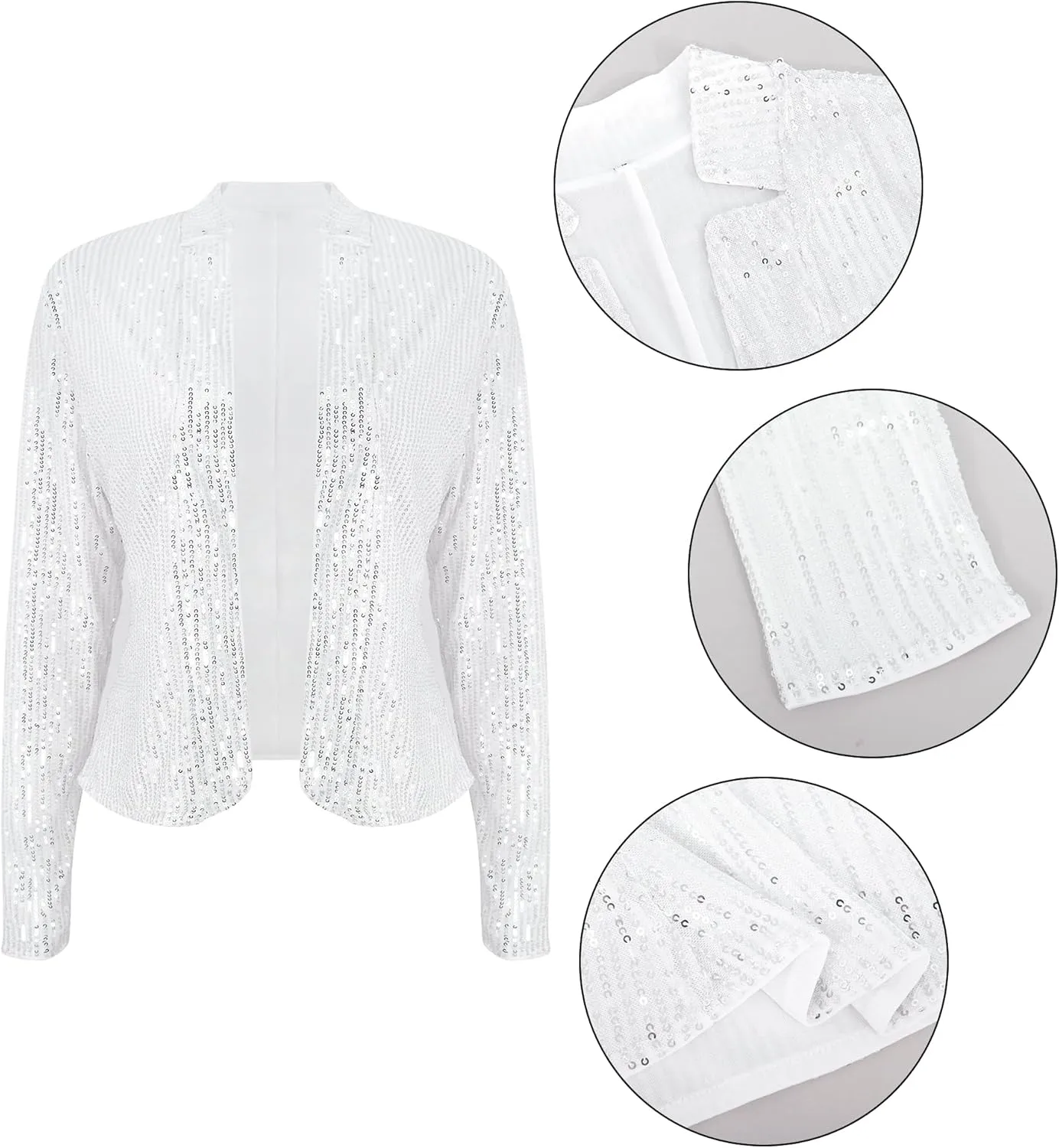 Giovacker Womens Sparkly Sequin Jackets Glitter Open Front Blazer Jacket Long Sleeve Cardigan Coat Rave Disco Party Outfits