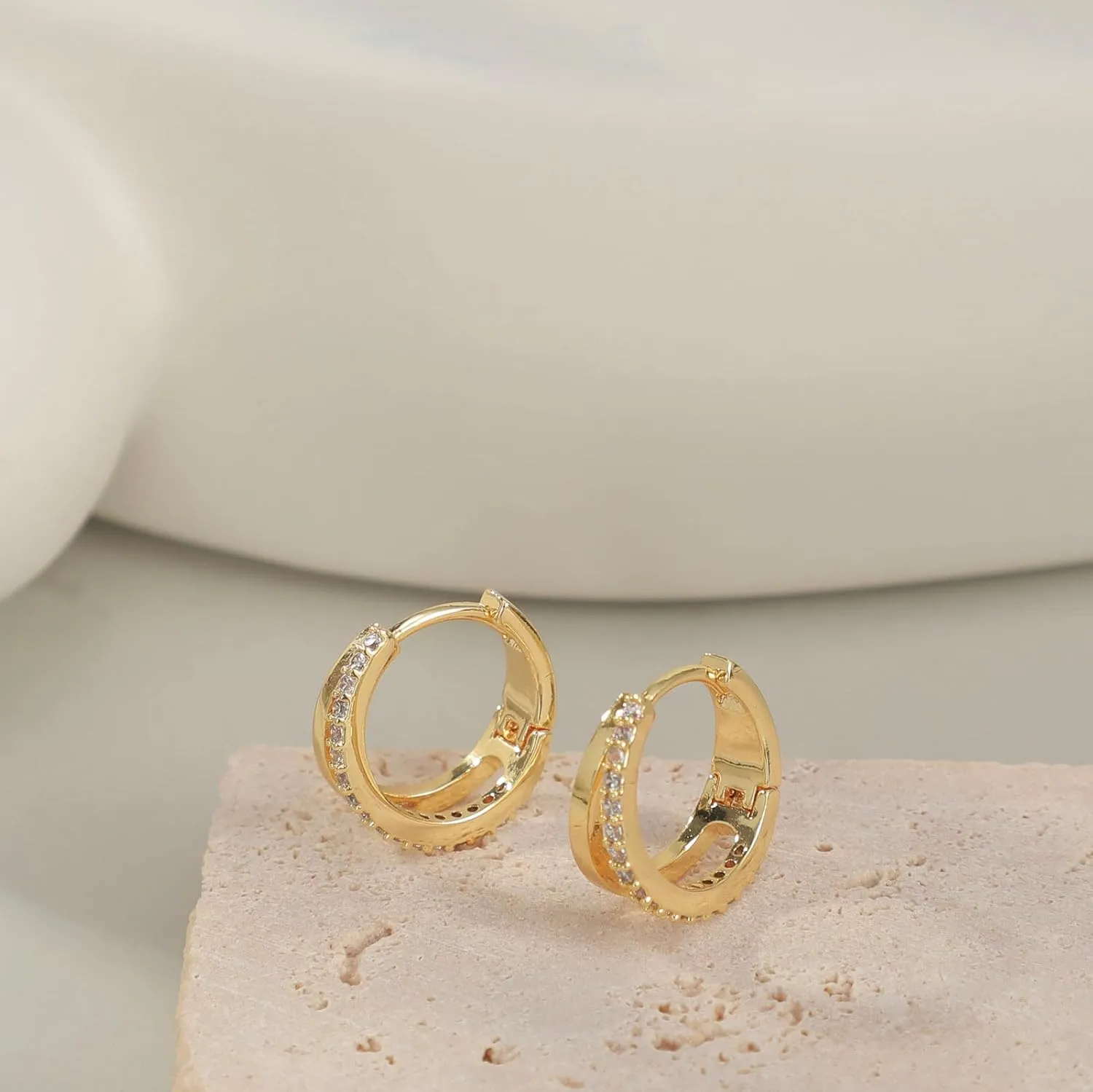 Gold Earrings for Women 14K Gold/Silver Plated Dainty Hoop Earrings Stud Cubic Zirconia Earrings Lightweight High Polished Show Your Charm Minimalist Jewelry Trendy Gift for Her