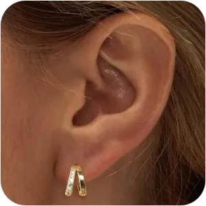 Gold Earrings for Women 14K Gold/Silver Plated Dainty Hoop Earrings Stud Cubic Zirconia Earrings Lightweight High Polished Show Your Charm Minimalist Jewelry Trendy Gift for Her