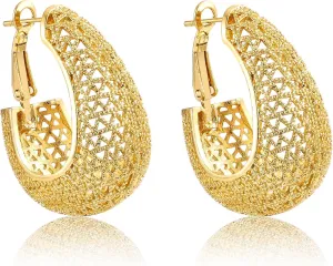 Gold Hoop Earrings For Women Trendy,14K Gold Plated Chunky Dangle Hoop Earrings,Statement Thick Yellow Gold Huggie Medium Hoops,Fashion Jewelry Gift.