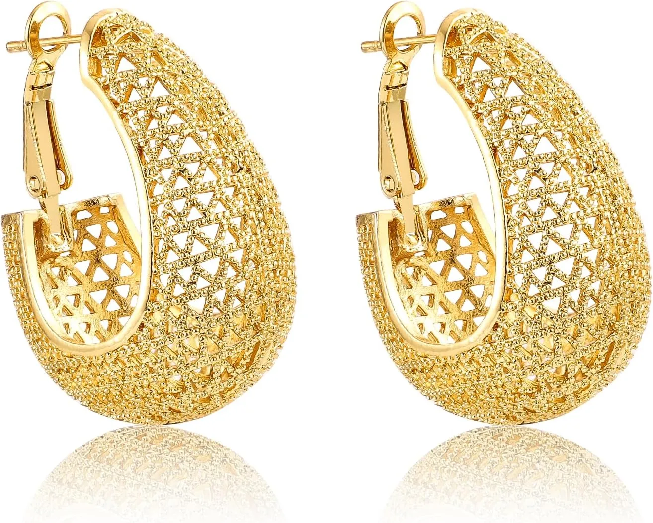 Gold Hoop Earrings For Women Trendy,14K Gold Plated Chunky Dangle Hoop Earrings,Statement Thick Yellow Gold Huggie Medium Hoops,Fashion Jewelry Gift.