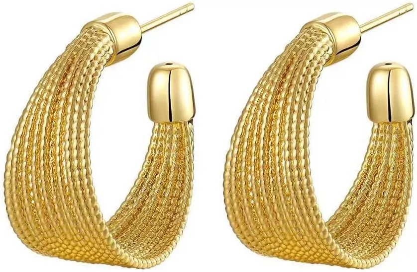 Gold Hoop Earrings For Women Trendy,14K Gold Plated Chunky Dangle Hoop Earrings,Statement Thick Yellow Gold Huggie Medium Hoops,Fashion Jewelry Gift.