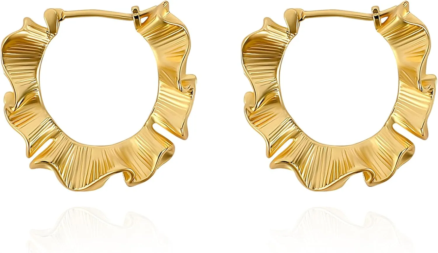 Gold Wave Hoop Earrings for Women 14K Gold Plated Minimalist Chunky Hoop Earrings Dainty Simple Hoop Dangle Texture Post Statement Earrings Trendy Summer Beach Vacation Party Jewelry Gift for Teen