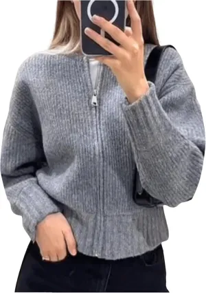 GORGLITTER Women's Knitted Zip Up Sweater Cardigan Fall Trendy Long Sleeve Sweaters Jacket Fashion Outfits 2024