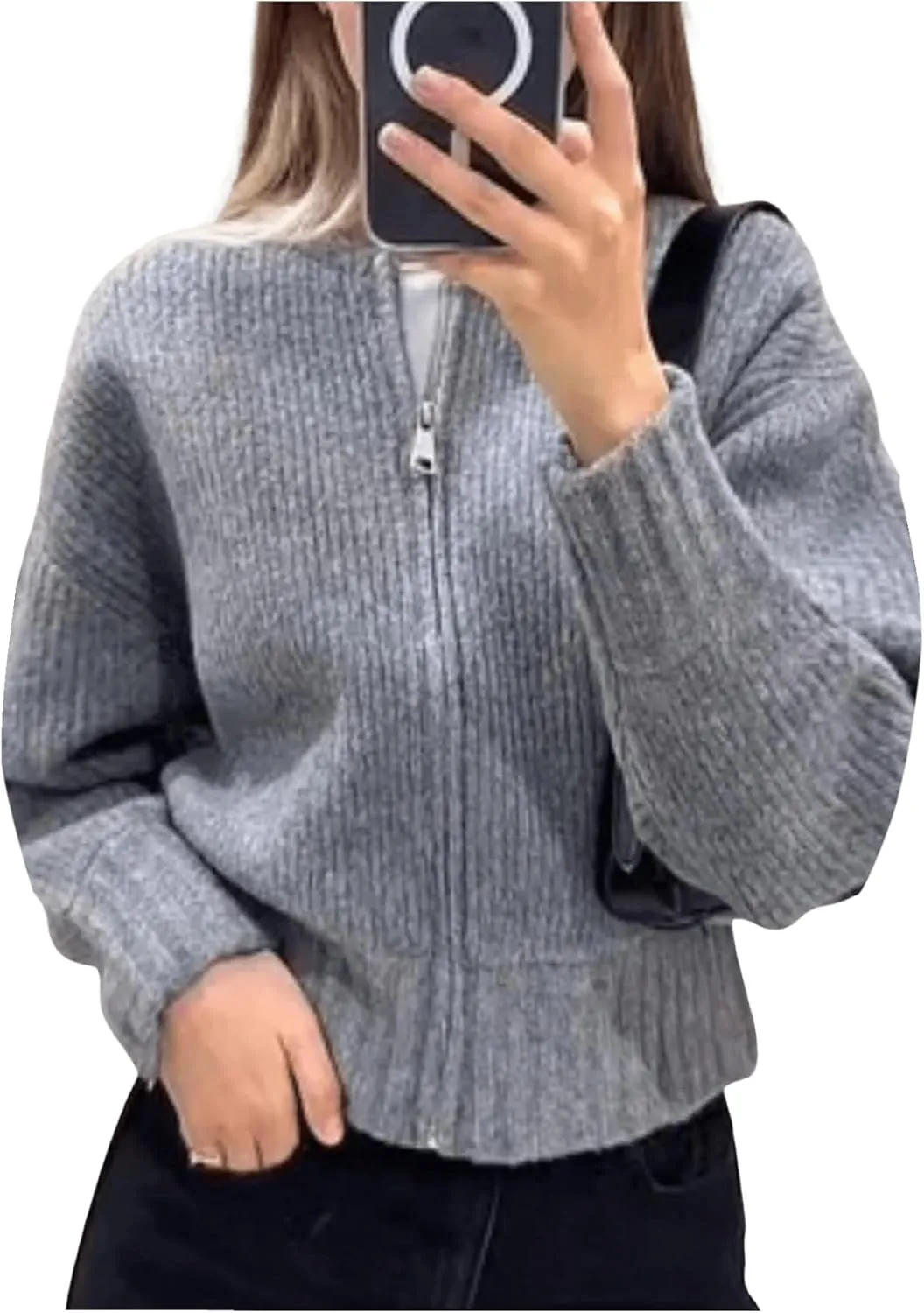 GORGLITTER Women's Knitted Zip Up Sweater Cardigan Fall Trendy Long Sleeve Sweaters Jacket Fashion Outfits 2024