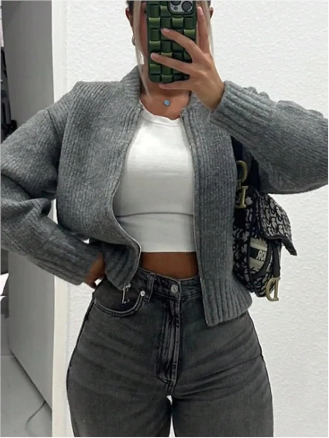 GORGLITTER Women's Knitted Zip Up Sweater Cardigan Fall Trendy Long Sleeve Sweaters Jacket Fashion Outfits 2024