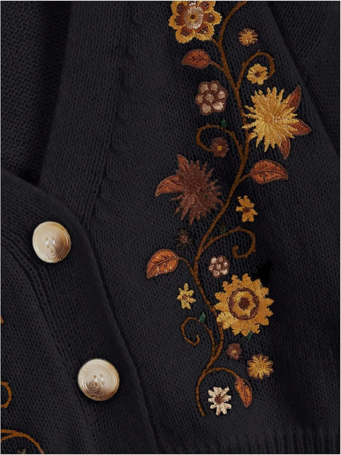 GORGLITTER Women's V Neck Floral Embroidered Cardigan Sweaters Lantern Sleeve Button Down Cropped Cardigan