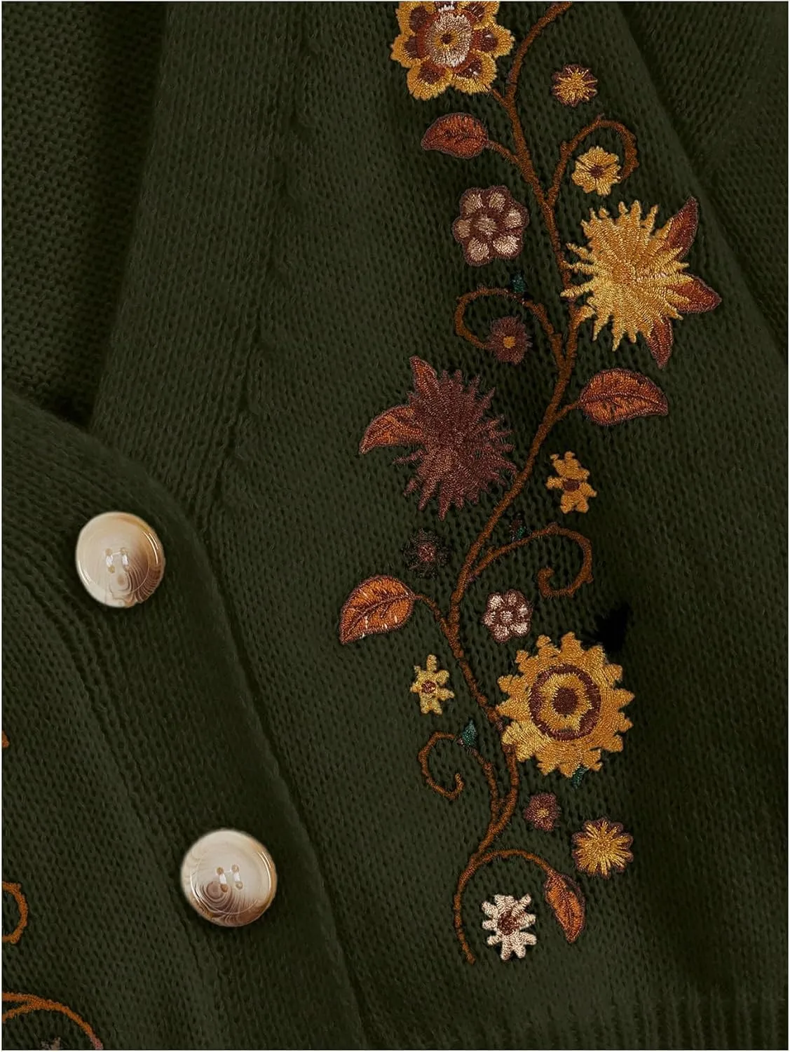 GORGLITTER Women's V Neck Floral Embroidered Cardigan Sweaters Lantern Sleeve Button Down Cropped Cardigan