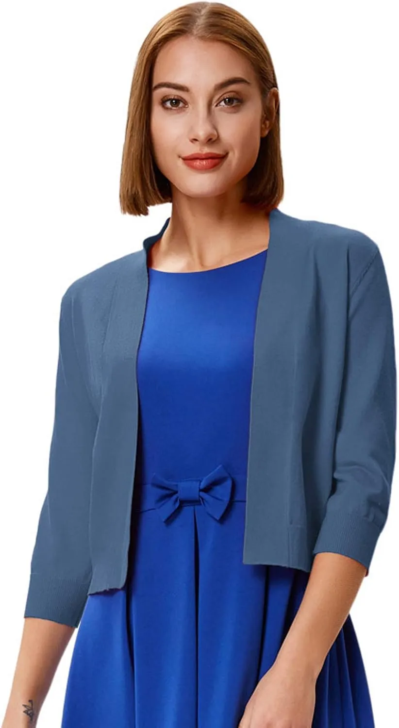 GRACE KARIN Women's 3/4 Sleeve Cardigan Knit Sweaters Cropped Open Front Shrug Bolero