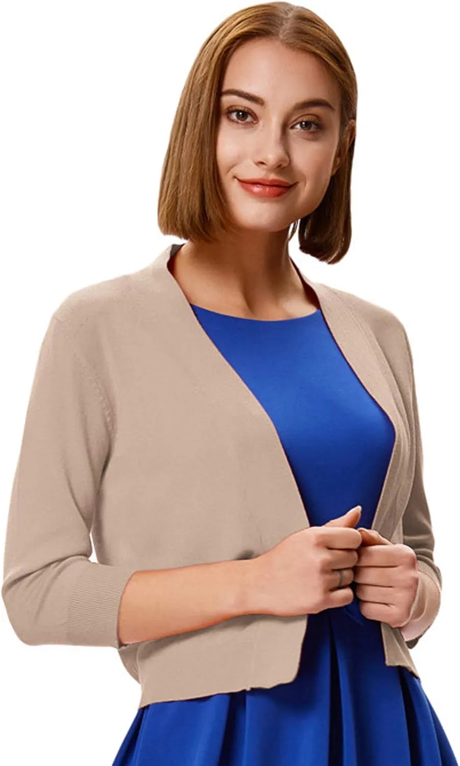 GRACE KARIN Women's 3/4 Sleeve Cardigan Knit Sweaters Cropped Open Front Shrug Bolero
