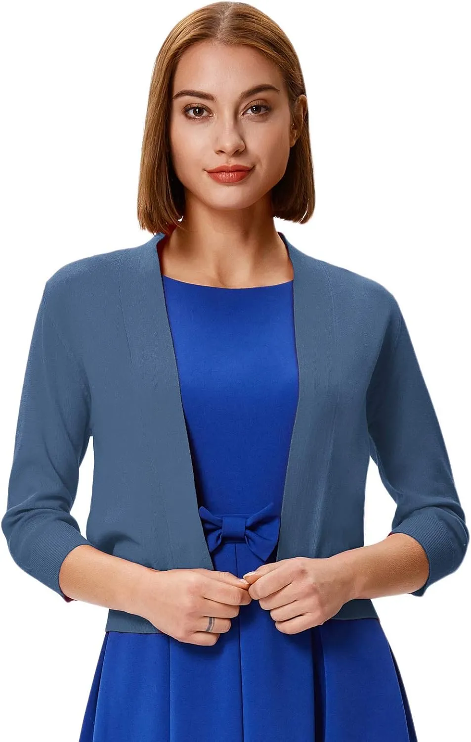 GRACE KARIN Women's 3/4 Sleeve Cardigan Knit Sweaters Cropped Open Front Shrug Bolero