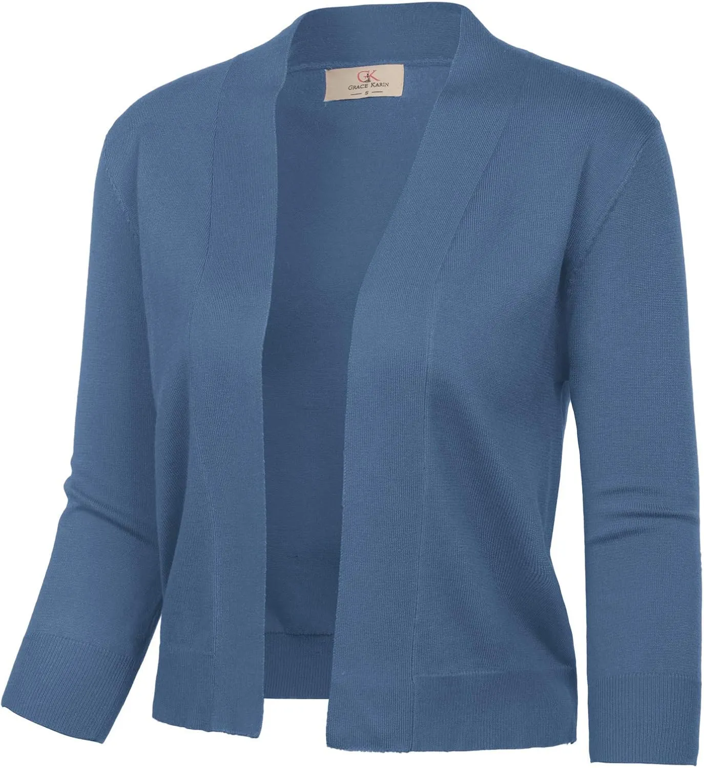 GRACE KARIN Women's 3/4 Sleeve Cardigan Knit Sweaters Cropped Open Front Shrug Bolero