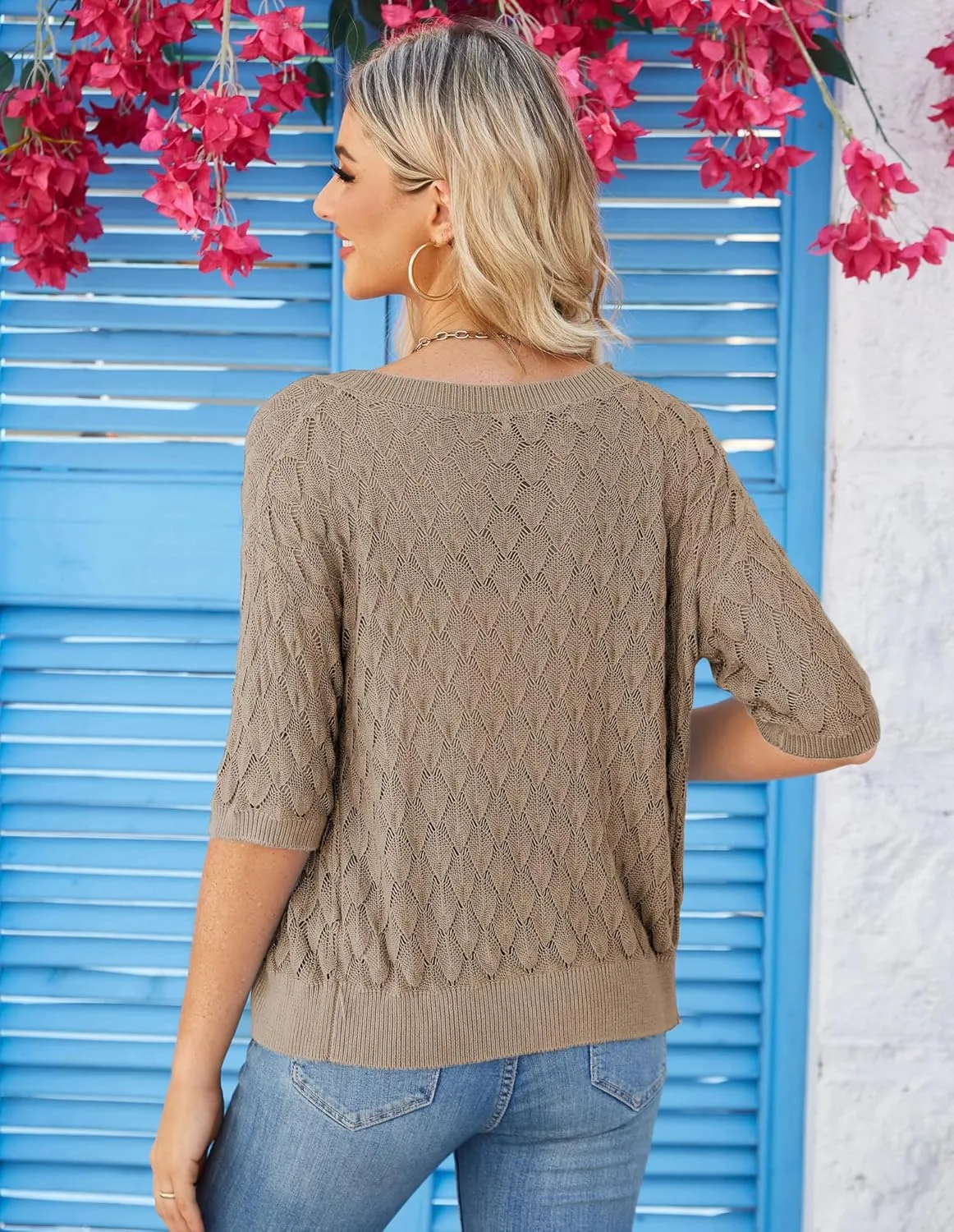 GRACE KARIN Women's Summer Short Sleeve Cropped Cardigan Sweaters Crochet Knit Shrug Open Front V-Neck Button up Tops