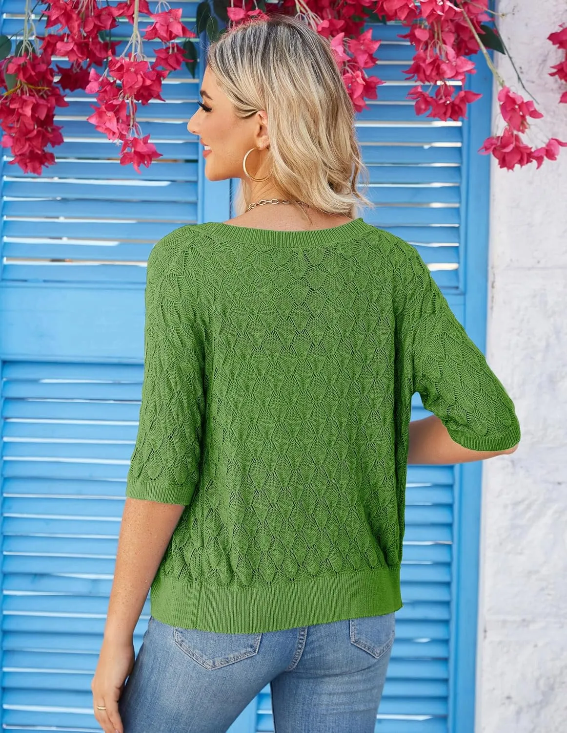 GRACE KARIN Women's Summer Short Sleeve Cropped Cardigan Sweaters Crochet Knit Shrug Open Front V-Neck Button up Tops