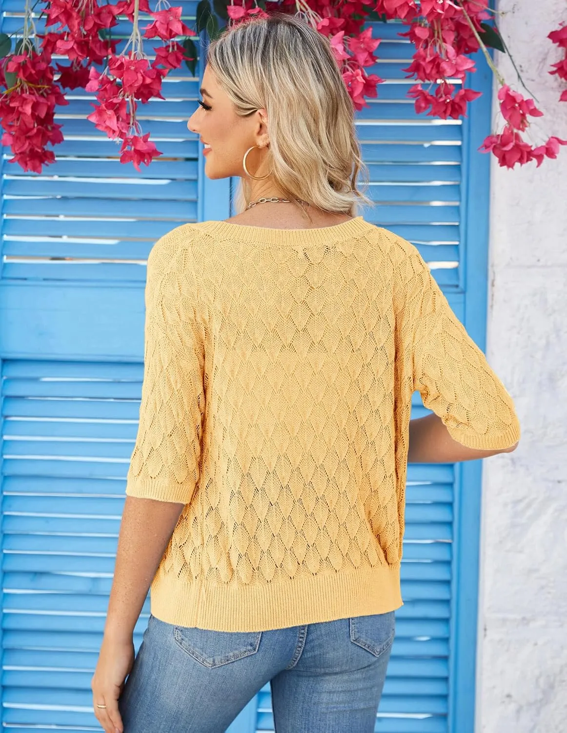 GRACE KARIN Women's Summer Short Sleeve Cropped Cardigan Sweaters Crochet Knit Shrug Open Front V-Neck Button up Tops
