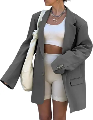 Grlasen Women Casual Elegant Long Sleeve Oversized Lapel Blazers Open Front Solid Work Office Jacket Blazer
