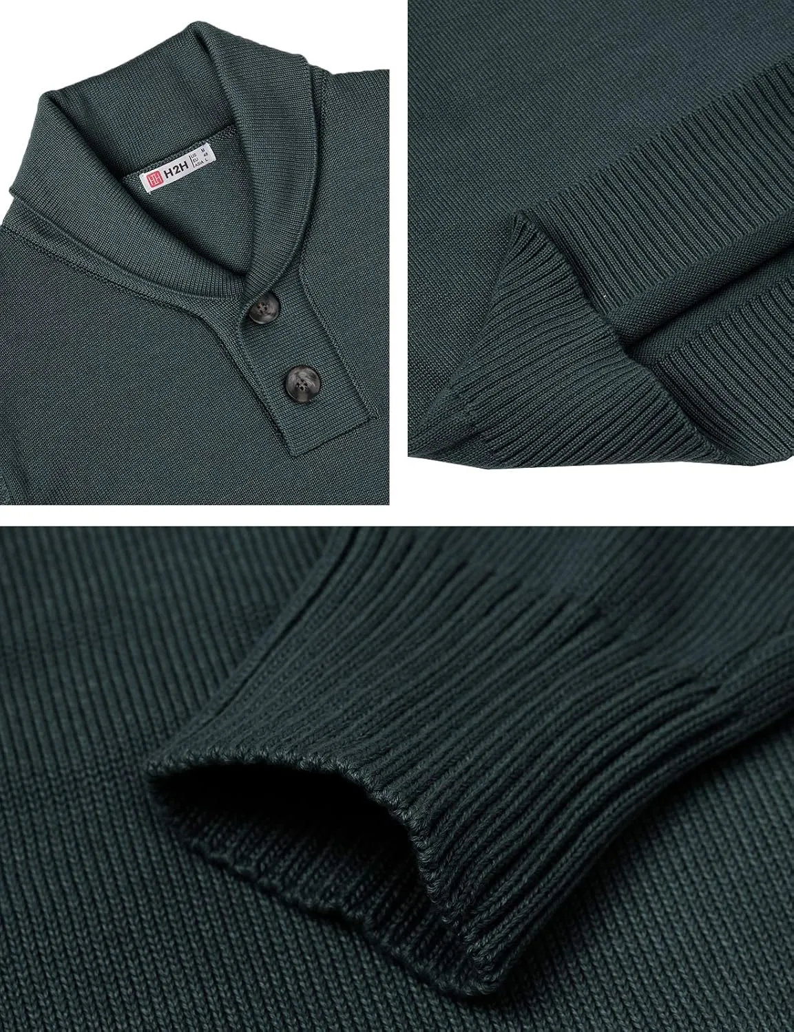 H2H Mens Casual Slim Fit Pullover Sweaters Long Sleeve Cable Knitted Sweater with Button Closure