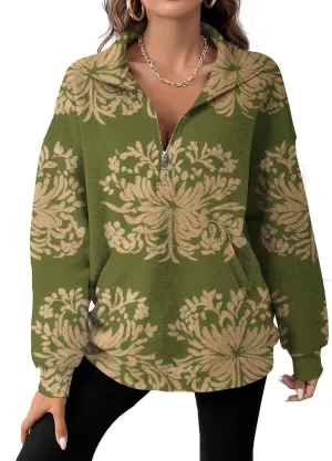 Half Zip Pullover Sweatshirt for Women Floral Oversized Outfits Long Sleeve Casual Fall Shirts with Pockets