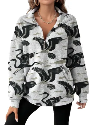 Half Zip Pullover Sweatshirt for Women Floral Oversized Outfits Long Sleeve Casual Fall Shirts with Pockets