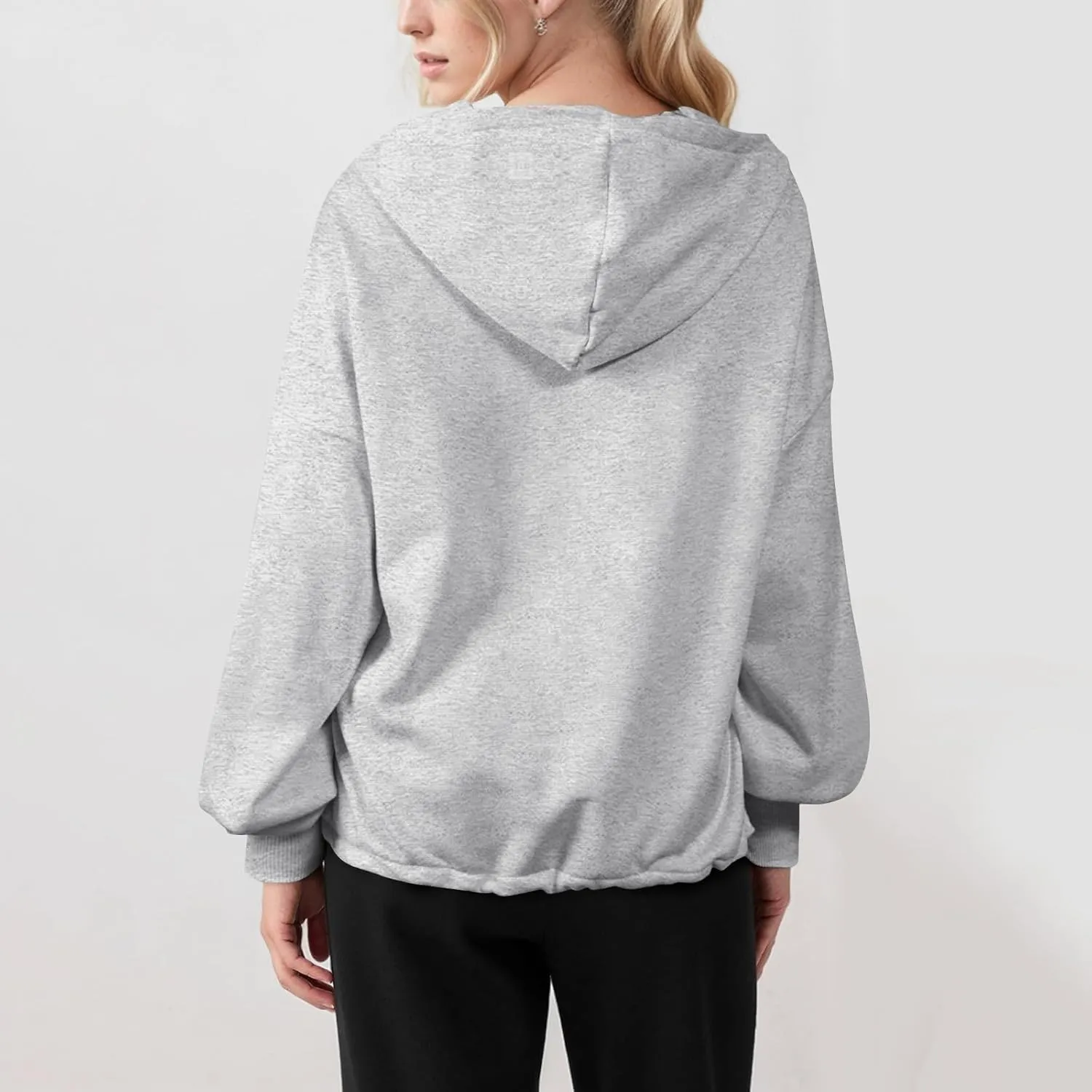 Half Zip Pullover Women Casual Long Sleeve Lapel Hooded Sweatshirt Cute Hoodies with Adjustable Drawstring Bottom