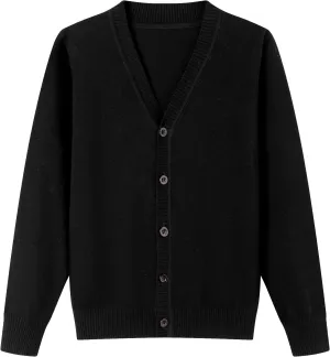 HILEELANG Kids Boy Girl School Uniform Cardigan Sweaters V-Neck Basic Solid Button Knitted Cardigan