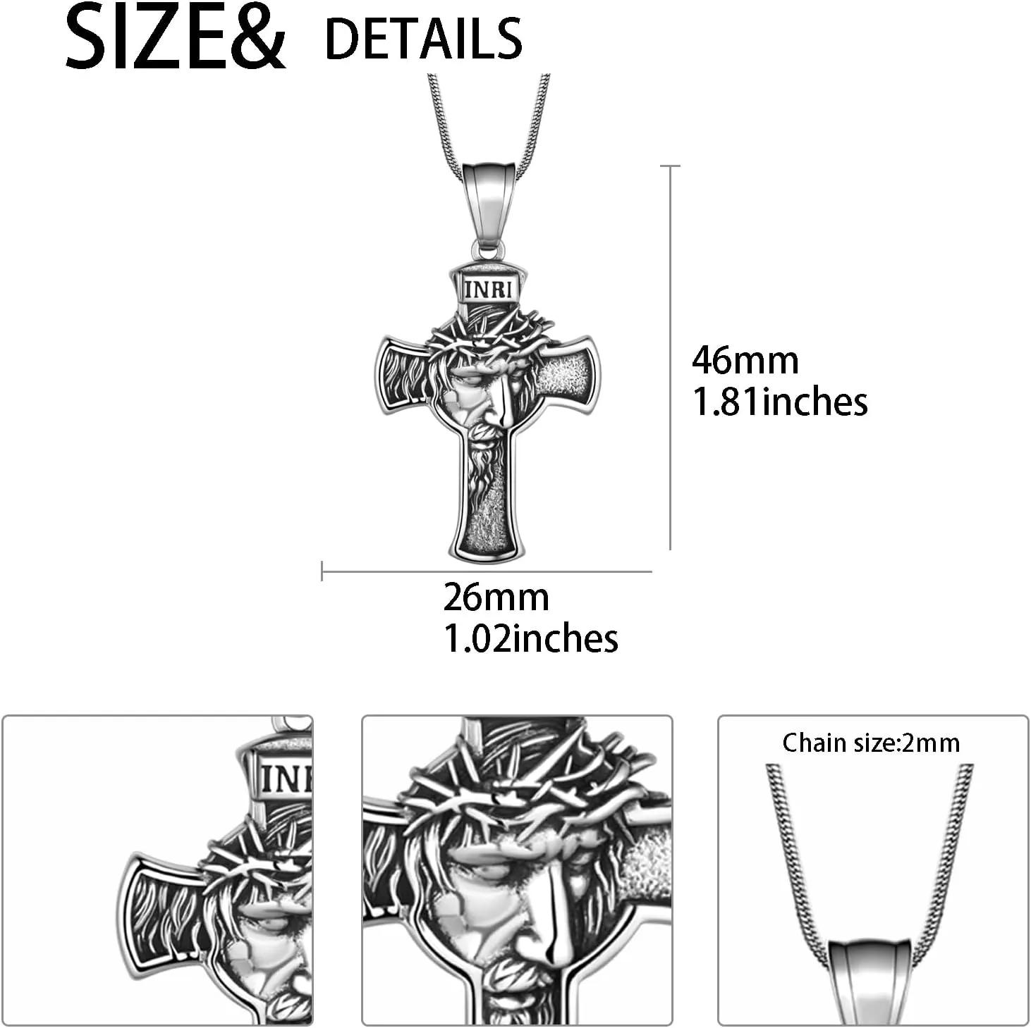 Hipunk Cross Crucifix Pendant Necklace - Stainless Steel Crucifix Jesus Christ Pendant Bible Prayer Religious Unisex Religious Baptism Madonna Eagle Necklace Jewelry