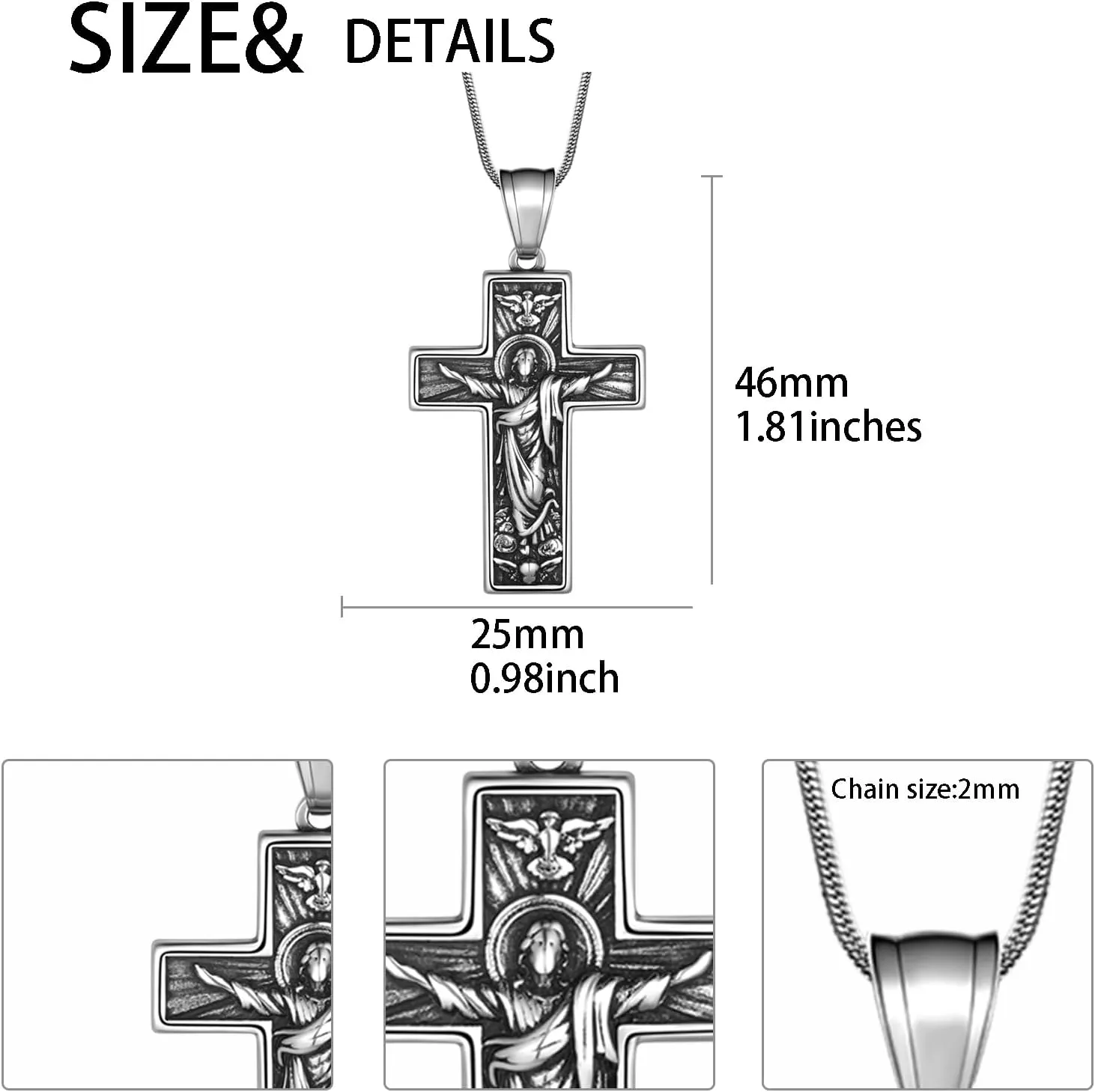Hipunk Cross Crucifix Pendant Necklace - Stainless Steel Crucifix Jesus Christ Pendant Bible Prayer Religious Unisex Religious Baptism Madonna Eagle Necklace Jewelry