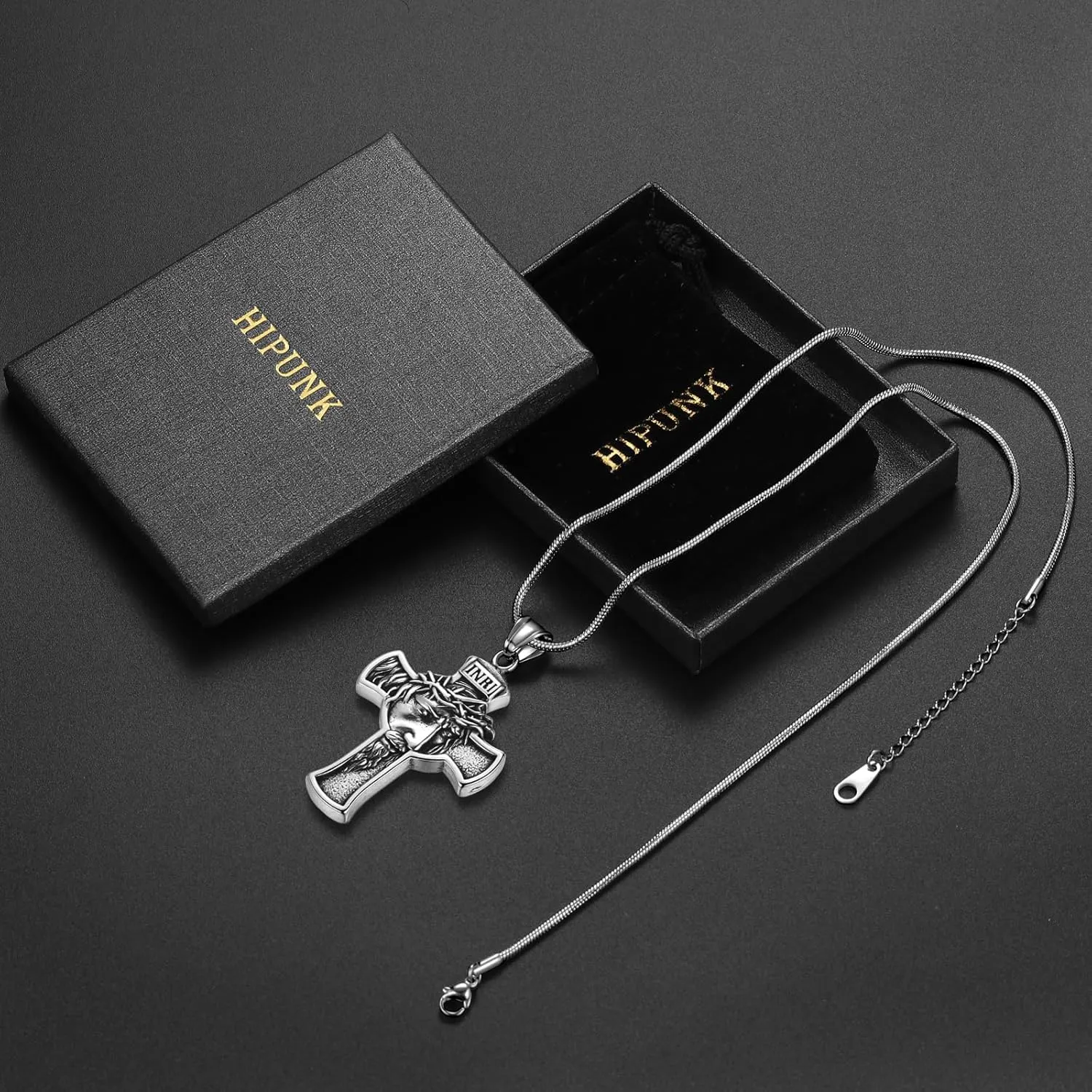 Hipunk Cross Crucifix Pendant Necklace - Stainless Steel Crucifix Jesus Christ Pendant Bible Prayer Religious Unisex Religious Baptism Madonna Eagle Necklace Jewelry