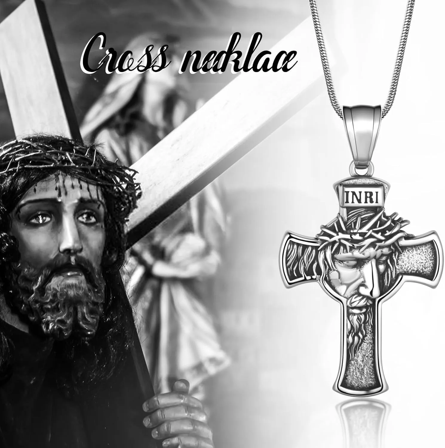 Hipunk Cross Crucifix Pendant Necklace - Stainless Steel Crucifix Jesus Christ Pendant Bible Prayer Religious Unisex Religious Baptism Madonna Eagle Necklace Jewelry